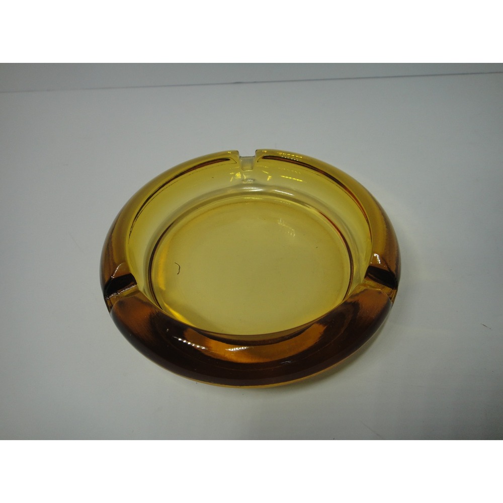 Vintage Amber Honey Glass Round Ashtray Mid-Century Modern 4 Inch 3-Rest Retro
